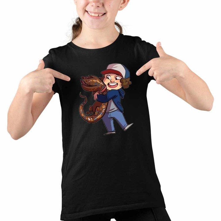 Tricou Copii Fete Stranger Things David Henderson Demogorgon Chibi, Fekete
