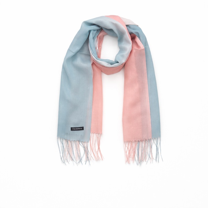 Esarfa Dama Gradient, Cashmere, Franjuri Fine, Design Elegant, 180 x 70 cm, Roz Somon & Bleu Ciel