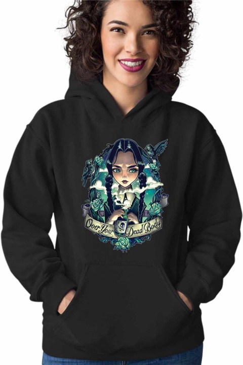 Hanorac Femei Familia Addams Wednesday Over Your Dead Body Horror Halloween, Negru