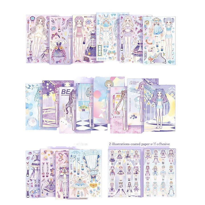 Carte de activitati extracurriculare, DIY Dress Up Game, 20 foi, stickere pentru scrapbook, violet, 19x12.8cm