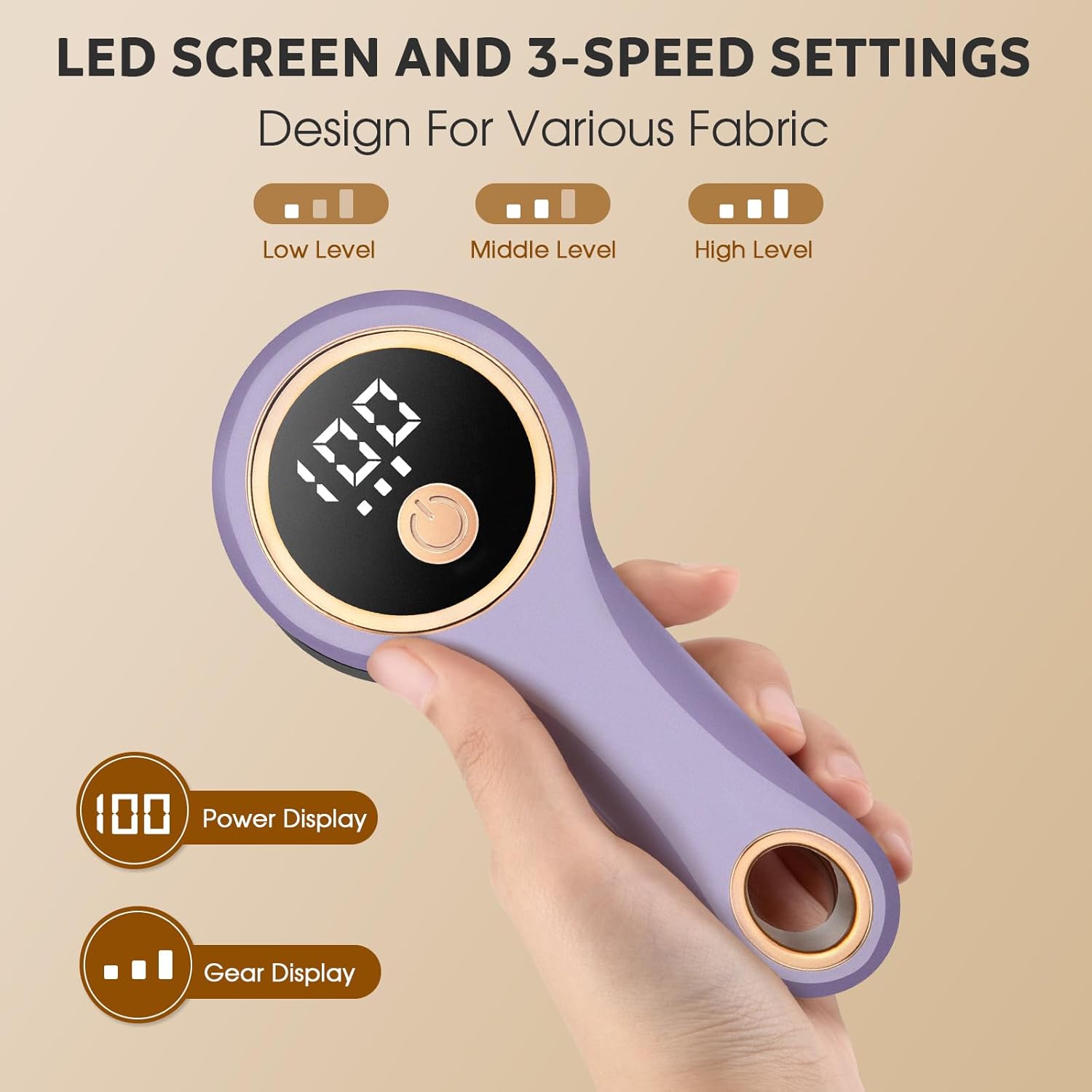 Aparat curatat scame, 3 viteze, 6 lame, violet, 8W, 5V, portabil, cu afisaj digital