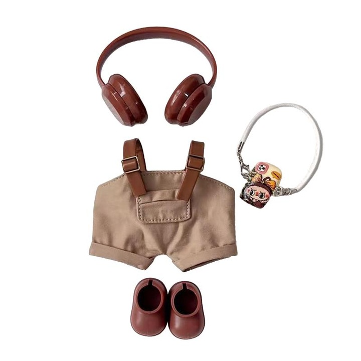 Babaruha és kiegészítők, Brisine, 15-18 cm, kompatibilis a Labubu 17 cm-es babával, Overál szett, barna