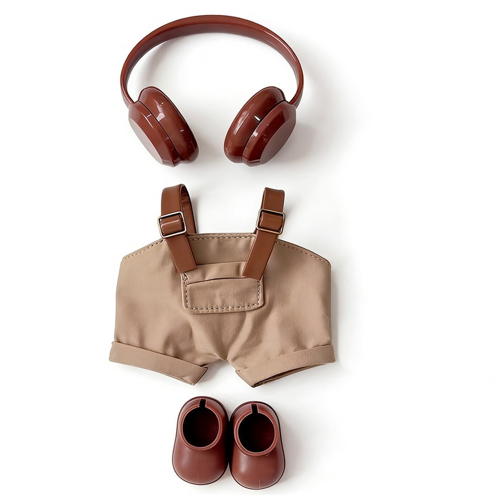 Haine si accesorii pentru papusi, Brisine, 15-18 cm, compatibile cu Labubu 17 cm, Set salopeta, maro