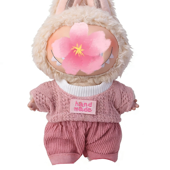 Haine si accesorii pentru papusi, Brisine, 15-18 cm, compatibile cu Labubu 17 cm, Set pantaloni, roz