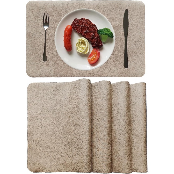 Set de 4 servete din piele ecologica, Maso Home Concepts, 30x44cm, design reversibil