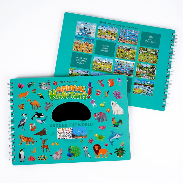 Set autocolante pentru copii si carte de colorat, activitate animale, 29x21.5x1.5cm