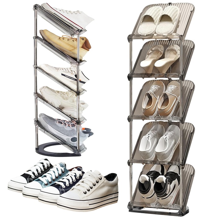 Juksun cipőtartó szekrény, 5 emeletes, döntött kivitel, szürke, 28x21x101cm