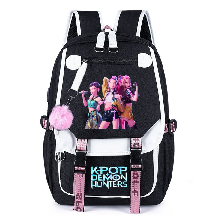 Ghiozdan pentru studenti, imprimeu anime, port USB, utilizare zilnica, multicolor