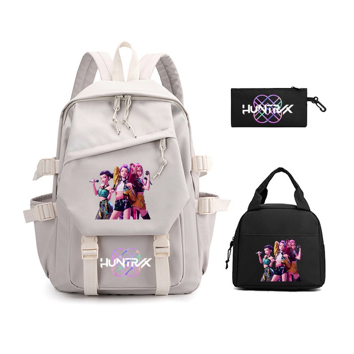 Комплект за ученички K-Pop Demon Girl Group, 3 части, раничка, кутия за храна, несесер с чип, аниме дизайн, леко изпълнение