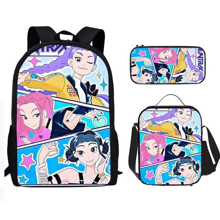 Set ghiozdan student demon girl, ghiozdan, geanta pranz, penar, stil anime, multicolor