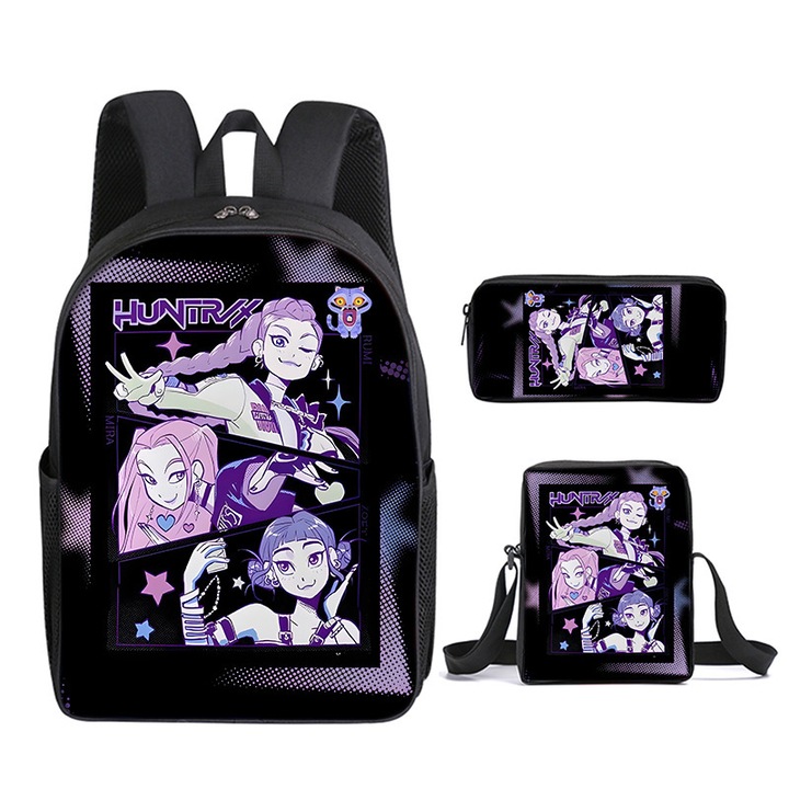 Set ghiozdan si genti pentru studenti, demon girl, 3 piese, multicolor, pentru scoala, activitati zilnice