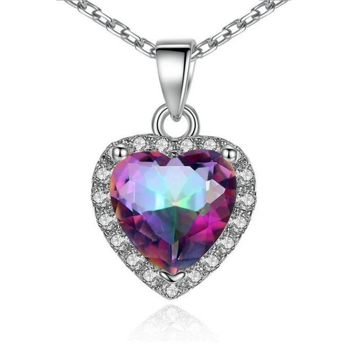 Колие с висулка във формата на сърце, 18К бяло злато, циркониеви кристали, романтичен дизайн, идеален подарък за жени