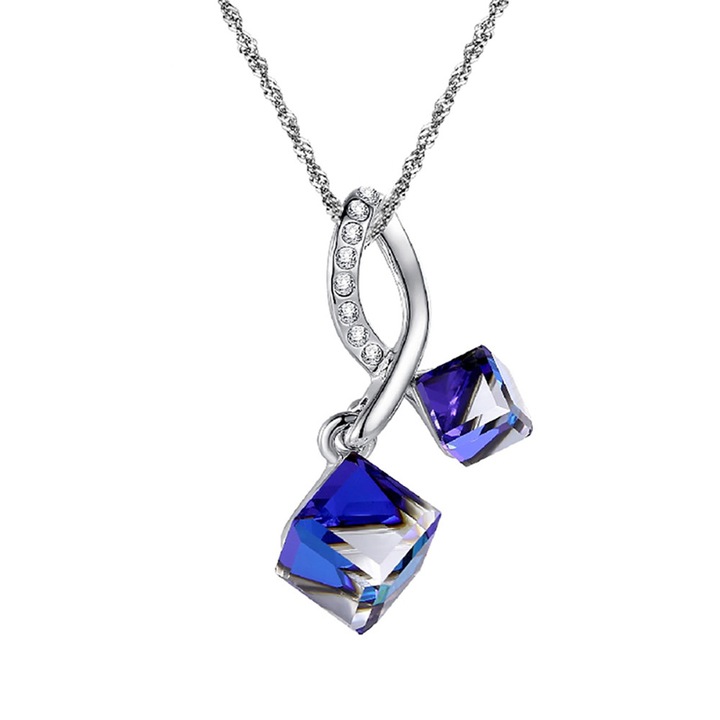 Колие с висулка във формата на безкрайност, бели циркониеви кристали, елегантен дизайн, сребристо