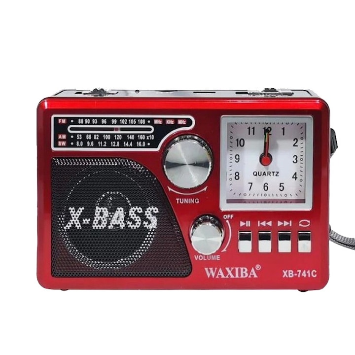 Преносимо радио Elworld XB-741C с часовник, LED фенерче, Bluetooth, MP3 плейър USB/SD, 20x10x5см