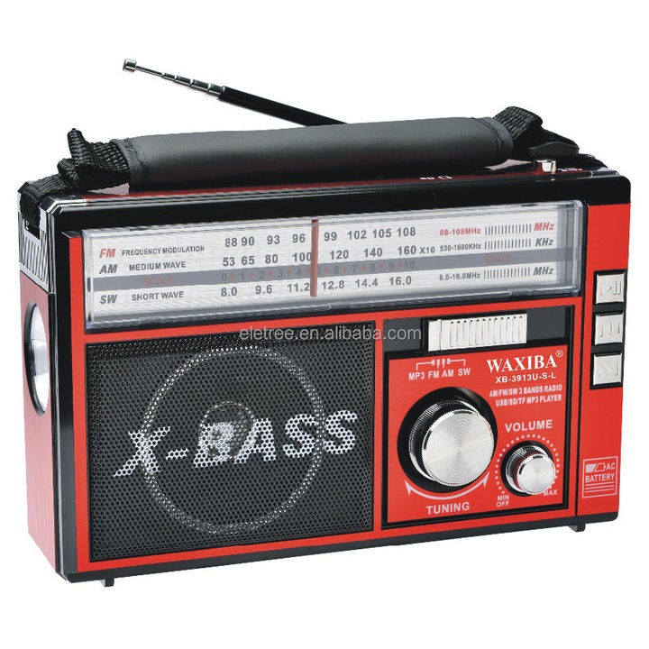 Elworld XB-391URT hordozható rádió, MP3 lejátszó USB-vel és TF kártyával, FM/AM rádió, beépített hangszóró, újratölthető akkumulátor, 22.7x8.8x15.6cm