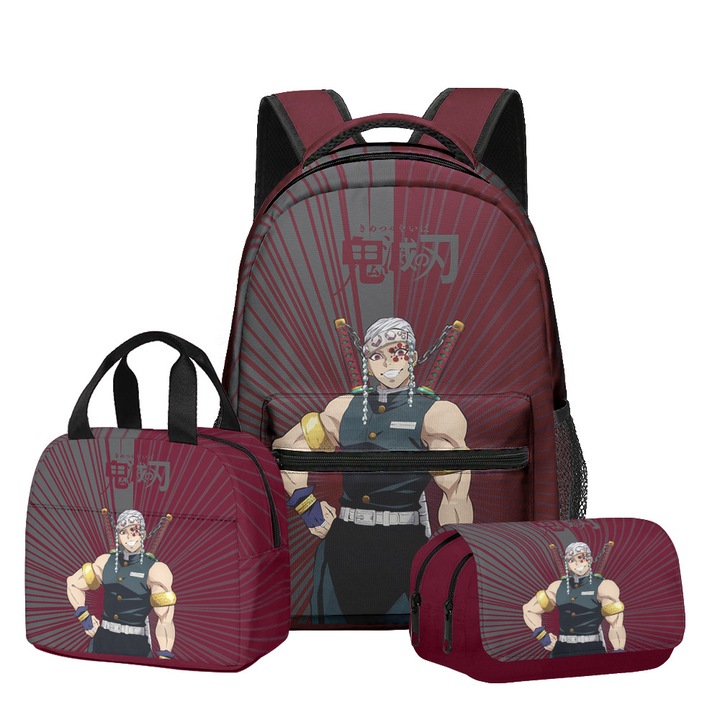 3D Anime Blade diák hátizsák, háromrészes szett (hátizsák + uzsonnás táska + tolltartó), 30x15x43 cm