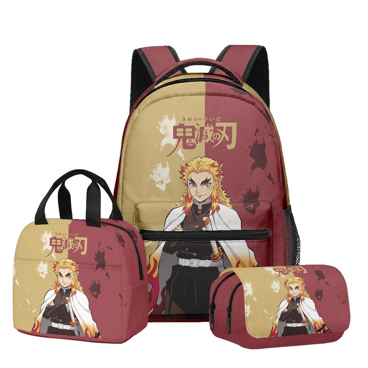 3D Anime Blade diák hátizsák, háromrészes készlet (hátizsák + uzsonnás táska + tolltartó), 30x15x43 cm