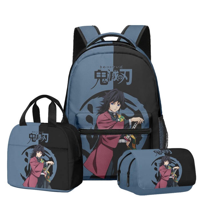 3D Anime Blade diák hátizsák, háromrészes szett (hátizsák + uzsonnás táska + tolltartó), 30x15x43 cm