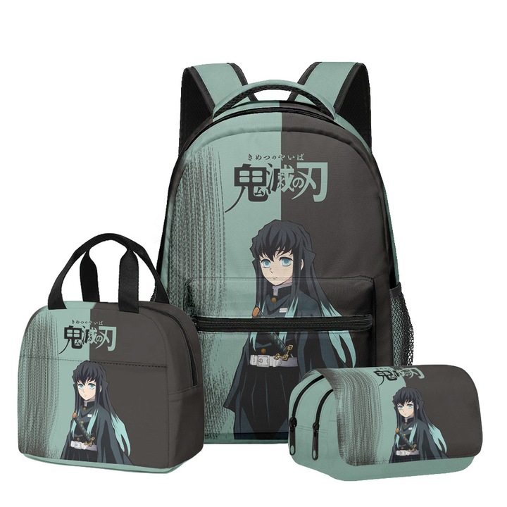 3D Anime Blade diák hátizsák, háromrészes készlet (hátizsák + uzsonnás táska + tolltartó), 30x15x43 cm