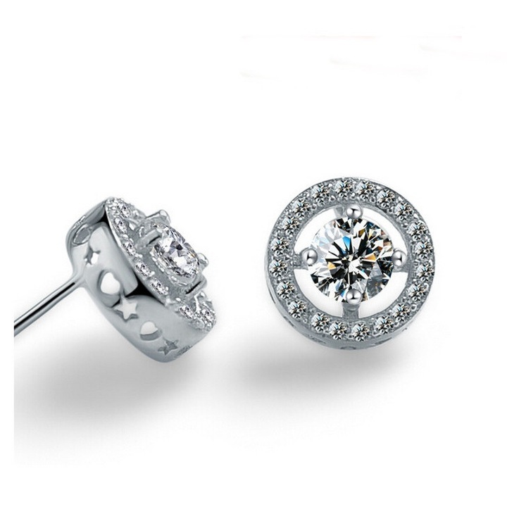 Кръгли обеци с 18К златно покритие, кубични циркониеви кристали, сребристи, елегантни