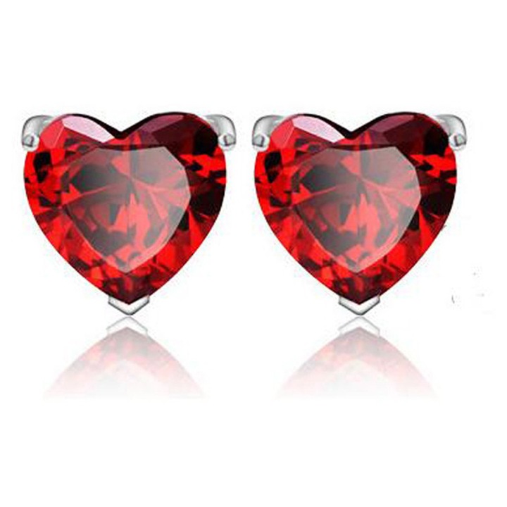 Cercei inima rosie placat cu aur 18K, cristale cubic zirconia, argintiu, mici