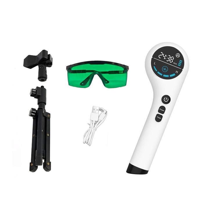 Dispozitiv de terapie cu laser rece, 4*808nm & 14*650nm, wand portabil pentru terapie cu lumina rosie pentru oameni si animale, pentru dureri articulare, spate, genunchi, muschi