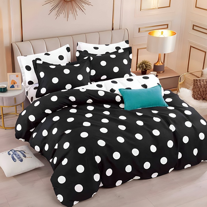 EmonaMall S15453 ágynemű, kétoldalas, 4 párnahuzat, 6 részes, fehér/fekete