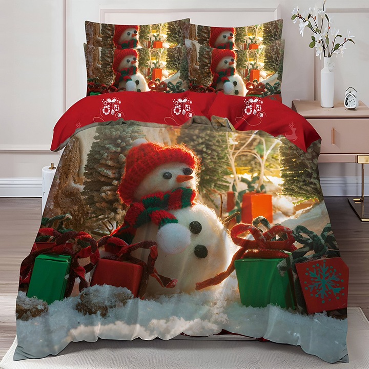 EmonaMall S17138 ágyneműgarnitúra, 6 részes, kétoldalas, 4 párnahuzat, többszínű/piros