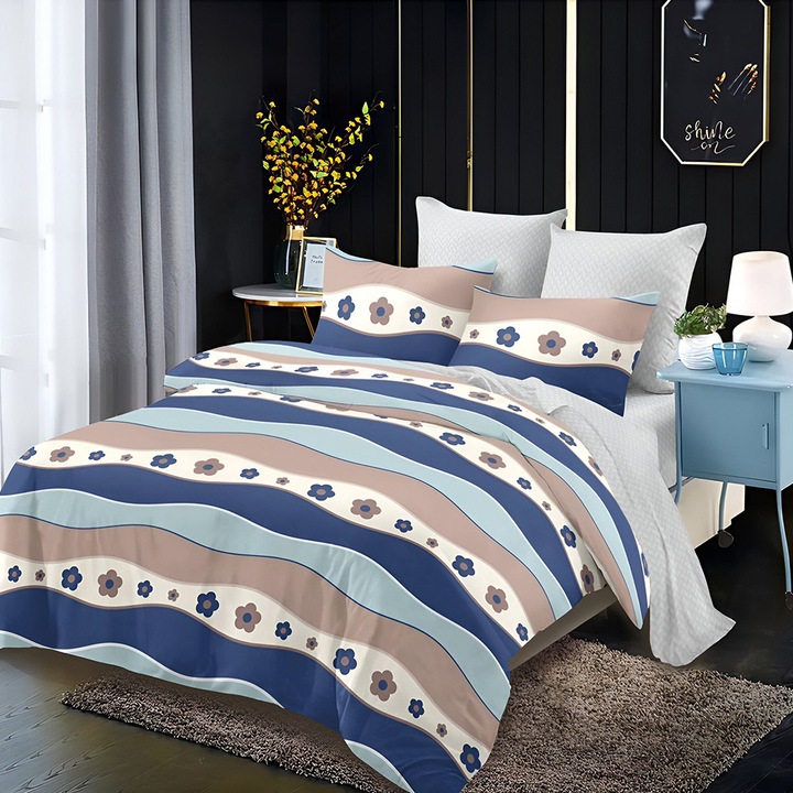 Ágyneműgarnitúra EmonaMall S17824, Kétoldalas, 4 párnahuzat, 6 részes, Többszínű/Szürke