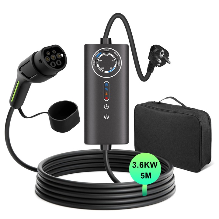 Cablu de incarcare masini electrice, AWESAFE,3.6kW, 16A, cablu 5 metri, tip 2, Curent monofazic, Rezistent la apa IP55