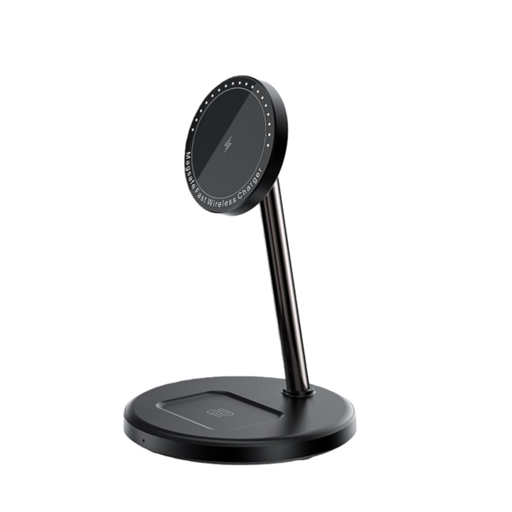 Incarcator wireless pentru telefon, incarcare rapida magnetica de 15W, functie de suport, portabil, negru