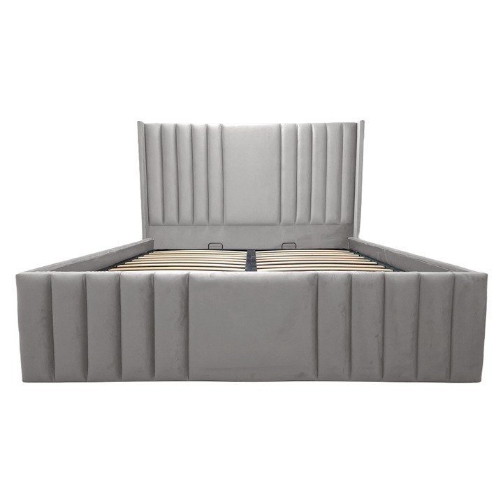 Pat Hermes tapitat 180/200 cu somiera rabatabila si spatiu depozitare gri