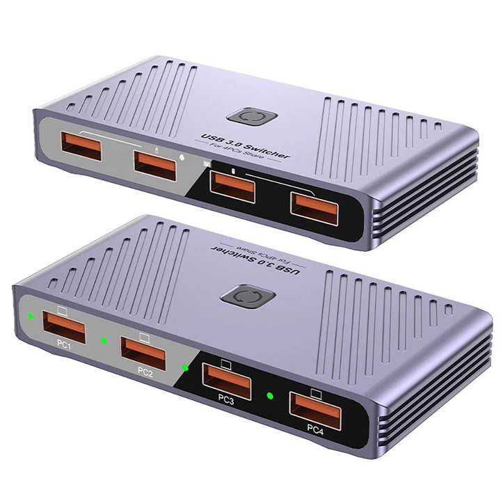 Hub USB KVM 4x4, Garsonal, USB – 4 db USB 3.0, fekete