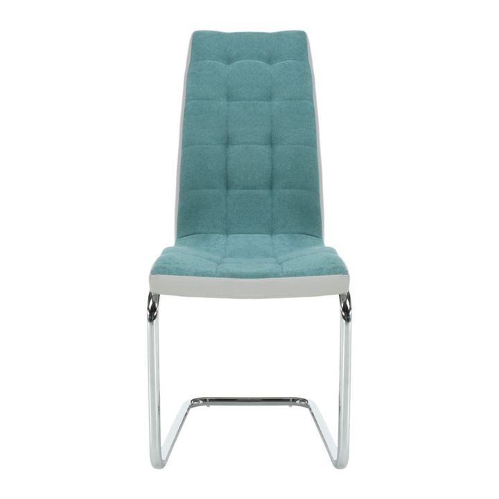 Scaun bucatarie DacEnergy©, realizat din crom, material textil si piele ecologica, fix, 42 x 105 x 56, 5 cm, mentol si gri