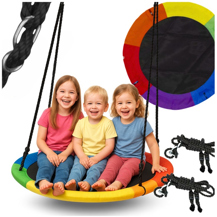 Husta de gradina pentru copii, SANDOS, gniazdo, multicolor, 100cm diametru, 150kg capacitate