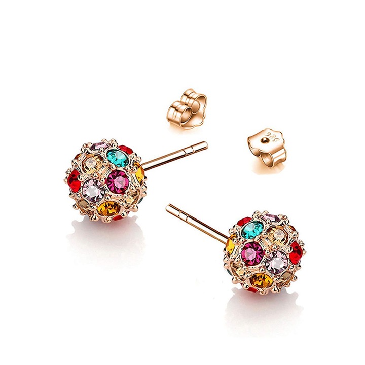 Обеци от 18K розово злато с AAA циркониеви кристали, цветен дизайн, комплект бижута за жени