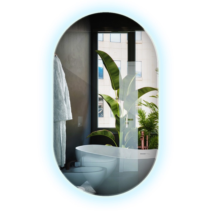 Modern Geometrikus LED-es Ovális Tükör, Decormat, 46 x 80 cm, Hideg (6500K), Fürdőszobai És Nappali Dekoriáció, 010390550301100000000