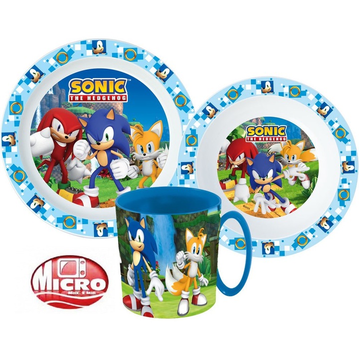 Sonic a sündisznó Adventure étkészlet, micro műanyag szett bögrével 350 ml