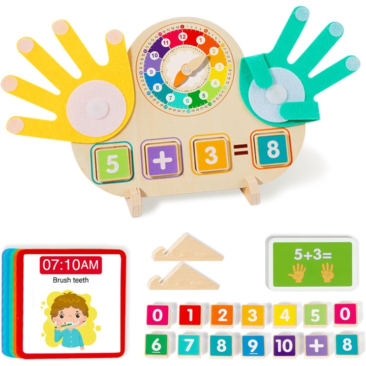 Jucarie Educationala RQQM® 2 in 1, Manipulative Matematice, Cuburi de Numarat, Ceas Didactic, Montessori, pentru Copii 3-5 Ani