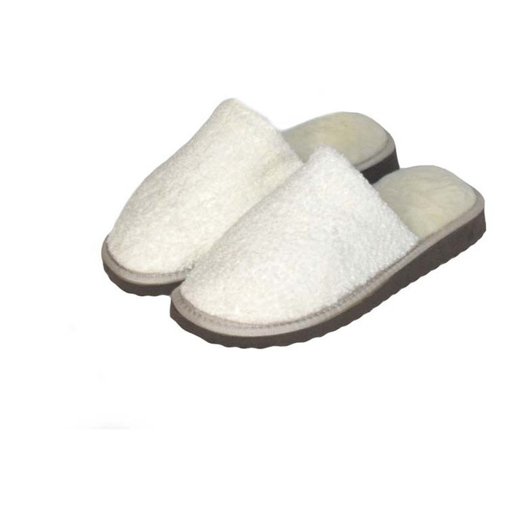 Papuci dama Kastoria, blană naturală, alb, mărimea 38