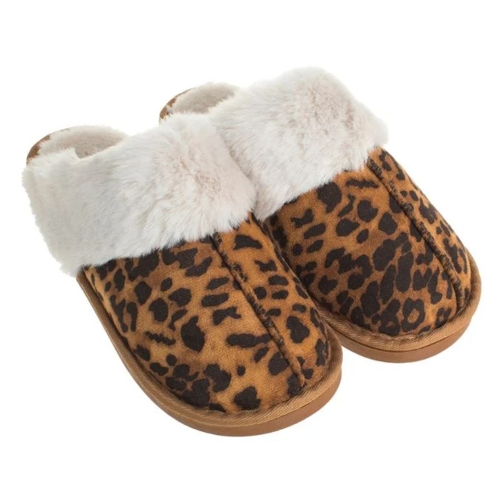 Papuci de animal print, blana artificiala, bejfwqfwq, Bej, 39-40