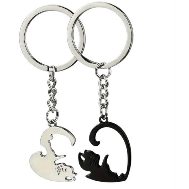Valentin nap, rozsdamentes acél, macska, cica szív, páros kulcstartó, barátoknak, szerelmeseknek, cicabarátoknak kitűnő ajándék #477