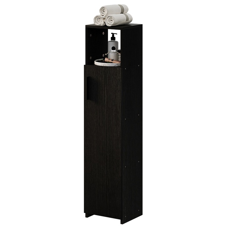 Dulap de baie, coloana ingusta, usi negre, rafturi inalte, modern, 101 cm Rebiko