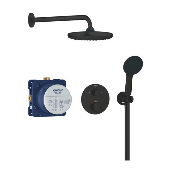 Вградена душ система Grohe Precision с кръгла душ глава Vitalio Start 250, матов черен