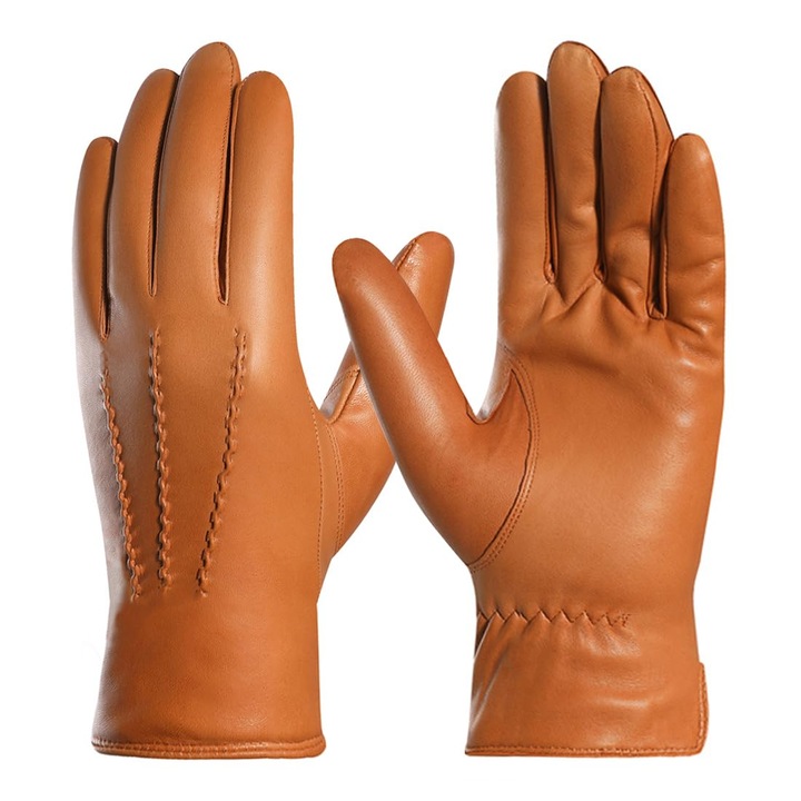 Manusi de piele, HARSSIDANZAR, bej, XXL, cu captusire din casmir