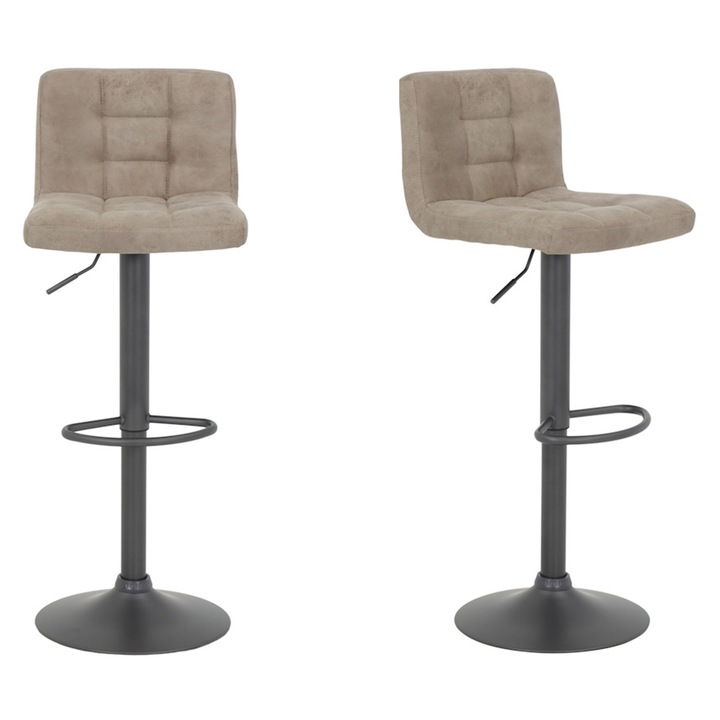Amanda bárszék szett, 2 db, Furniture Consulting, forgatható, állítható magasságú, poliészter/fém, 48x40x85-107 cm, vintage bézs