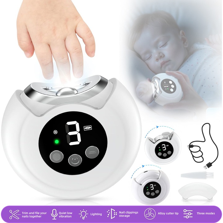 Електрическа нокторезачка 2 в 1 Wanyan, с LED светлина, кутия за съхранение