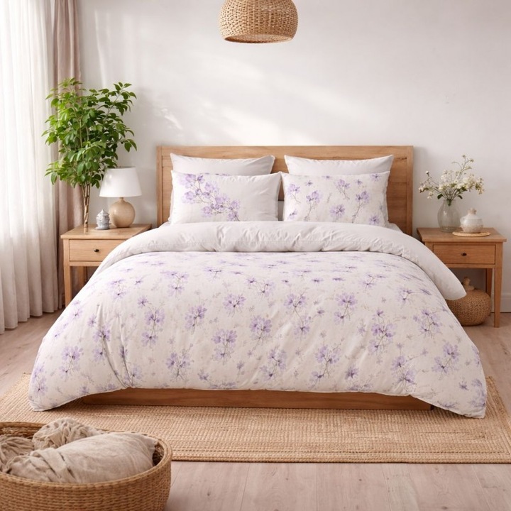 Спален комплект Spalno Belio.bg Лилав Ботаник, 5 части, Ранфорс