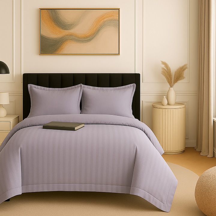 XXL kétszemélyes ágynemű damaszkusz polipamut, lepedő 230x260 cm, paplan 200x230 cm, 2 párnahuzat 50x70 cm, Lila Szürke