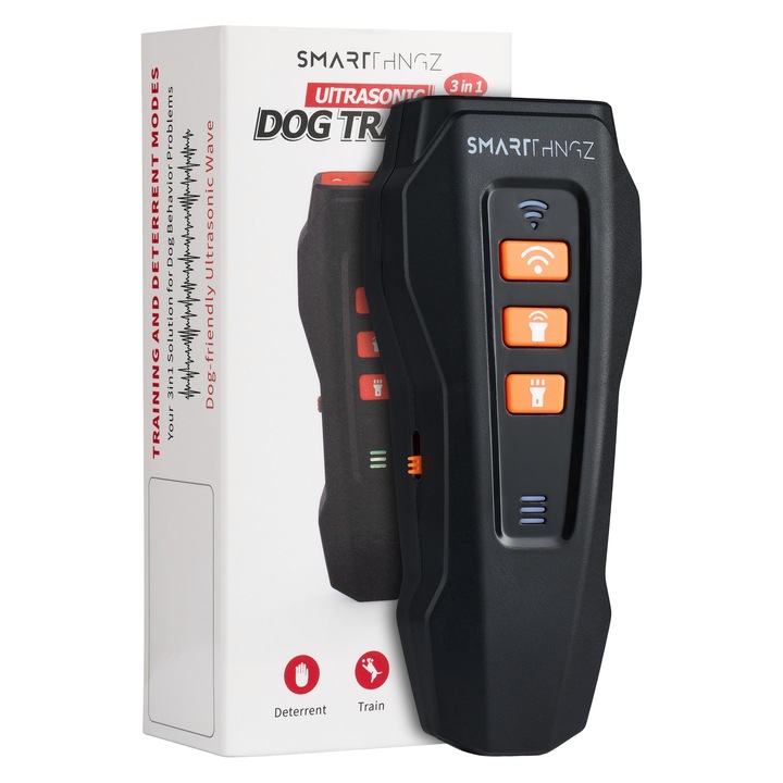 Dispozitiv Anti-Latrat, Smartthngz, Material Abs, 3 Functii Ultrasunete, Lumina Led, Alarma, Greutate: 0,14 Kg, Dimensiuni: 3.4 Cm X 4.7 Cm X 12 Cm, Negru